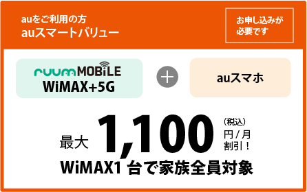 auスマートバリュー永年最大1,100円/月割引