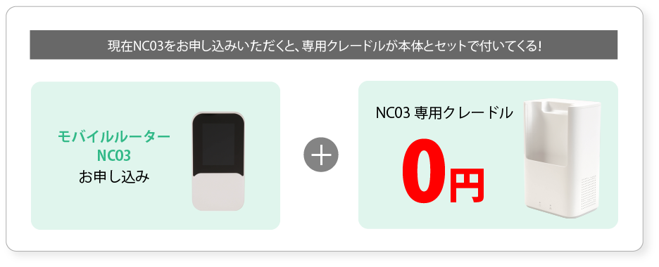 現在NC03をお申し込みいただくと、専用クレードルが本体とセットで付いてくる！